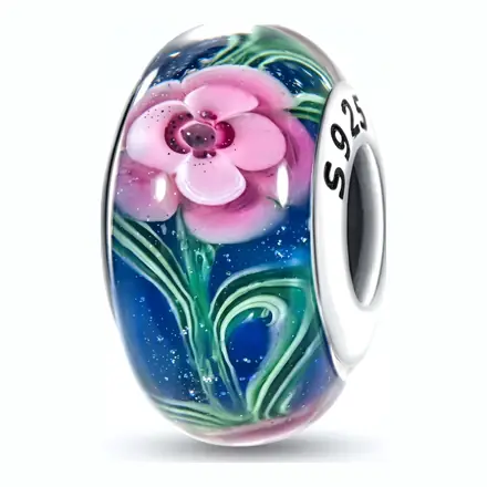 Murano Azul con Flor Rosa