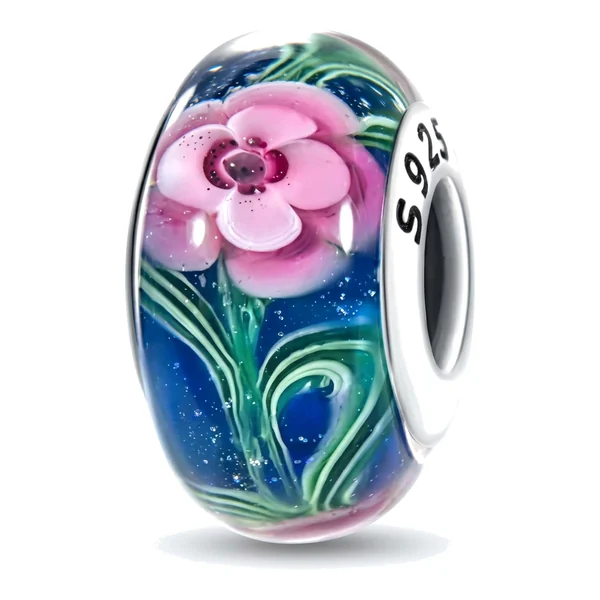 Murano Azul con Flor Rosa