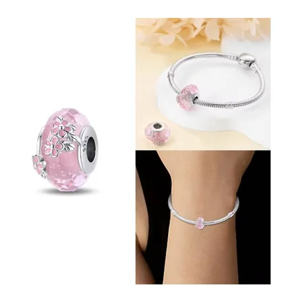 Charm murano Bola Rosa con Flores