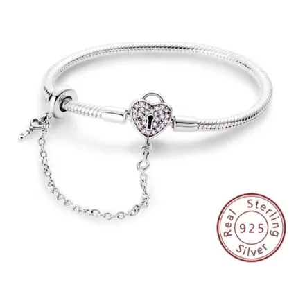 Pulsera Candado Rosa con Cadena