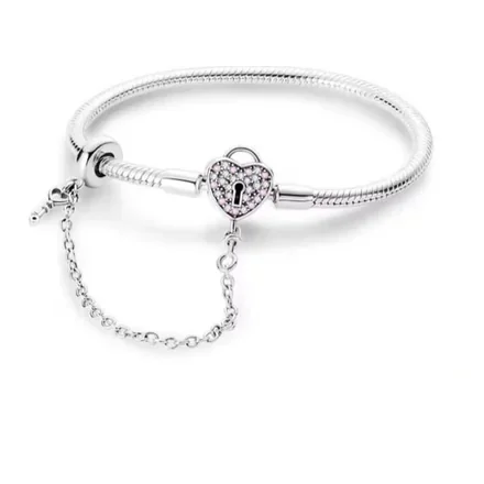 Pulsera Candado Rosa con Cadena
