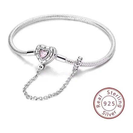Pulsera Corazón Rosado con Cadena