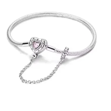 Pulsera Corazón Rosado con Cadena