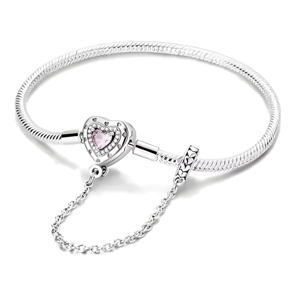 Pulsera Corazón Rosado con Cadena