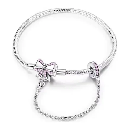 Pulsera Moño Rosa con Cadena