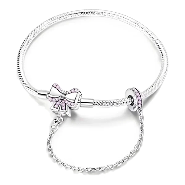 Pulsera Moño Rosa con Cadena